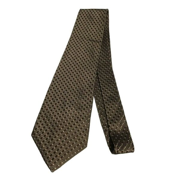 5/$10 Stafford 54" Brown Silk Tie White Dots - Picture 1 of 5